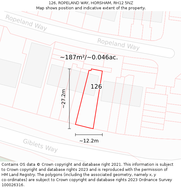 126, ROPELAND WAY, HORSHAM, RH12 5NZ: Plot and title map
