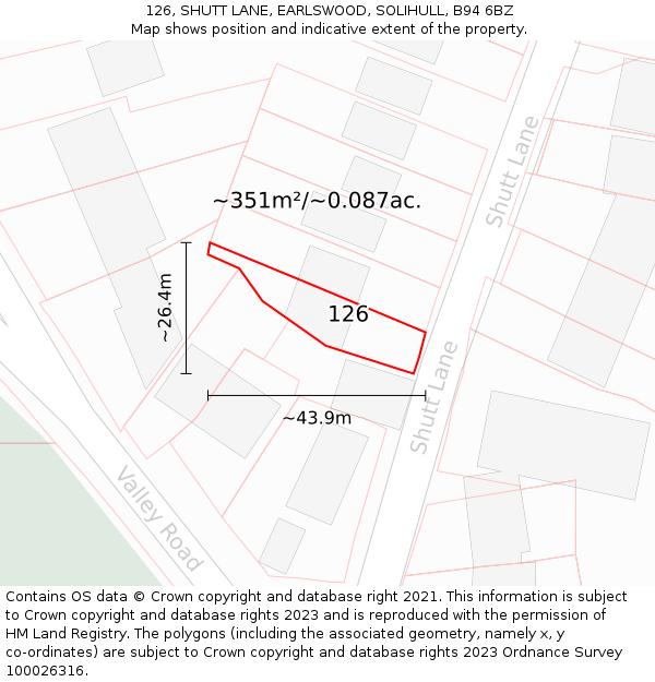126, SHUTT LANE, EARLSWOOD, SOLIHULL, B94 6BZ: Plot and title map