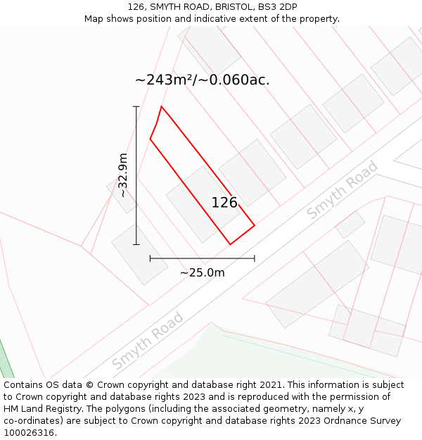 126, SMYTH ROAD, BRISTOL, BS3 2DP: Plot and title map