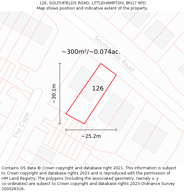 126, SOUTHFIELDS ROAD, LITTLEHAMPTON, BN17 6PD: Plot and title map