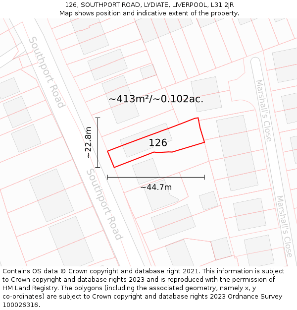 126, SOUTHPORT ROAD, LYDIATE, LIVERPOOL, L31 2JR: Plot and title map