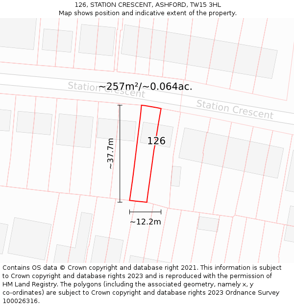 126, STATION CRESCENT, ASHFORD, TW15 3HL: Plot and title map