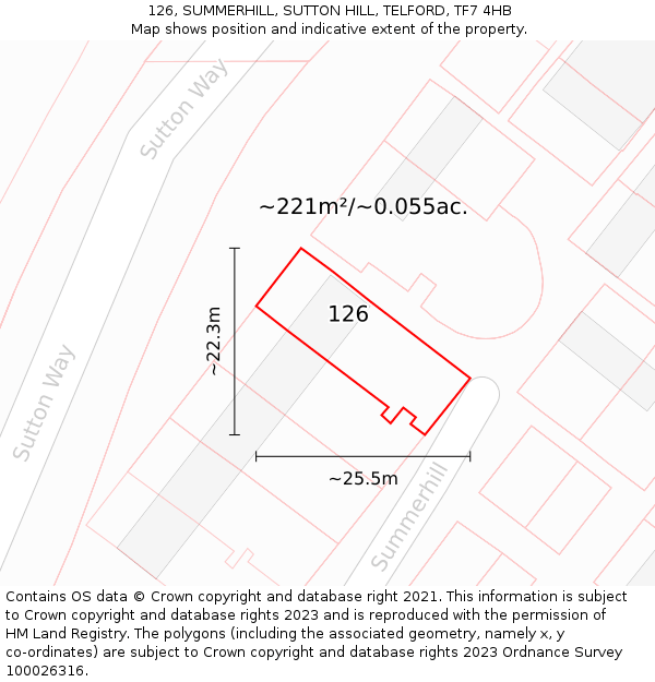 126, SUMMERHILL, SUTTON HILL, TELFORD, TF7 4HB: Plot and title map