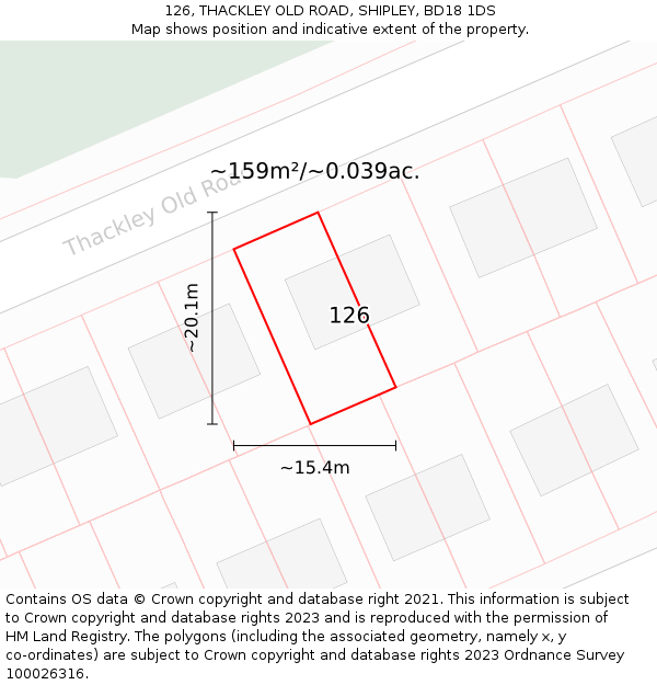 126, THACKLEY OLD ROAD, SHIPLEY, BD18 1DS: Plot and title map