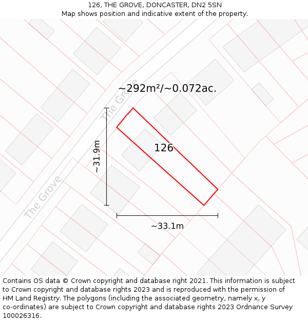 126, THE GROVE, DONCASTER, DN2 5SN: Plot and title map