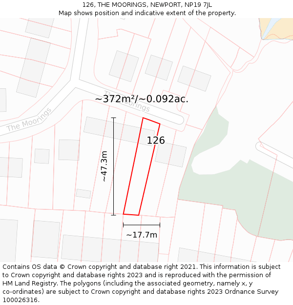 126, THE MOORINGS, NEWPORT, NP19 7JL: Plot and title map