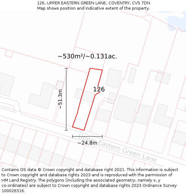 126, UPPER EASTERN GREEN LANE, COVENTRY, CV5 7DN: Plot and title map