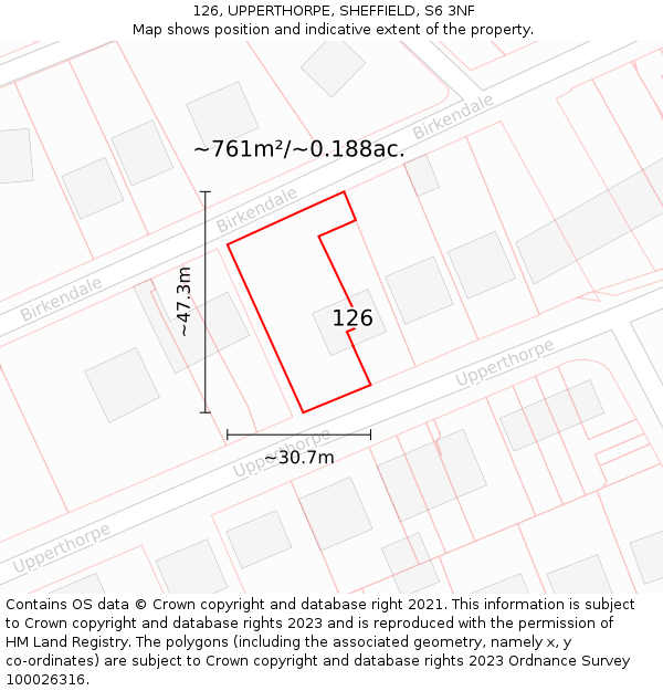 126, UPPERTHORPE, SHEFFIELD, S6 3NF: Plot and title map
