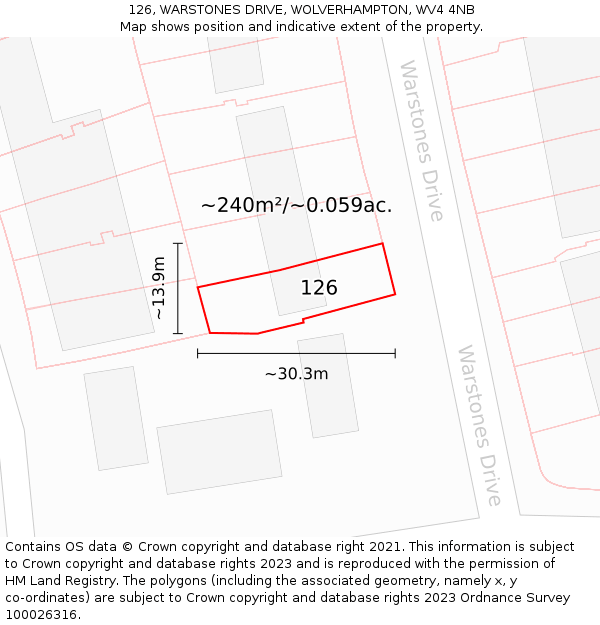126, WARSTONES DRIVE, WOLVERHAMPTON, WV4 4NB: Plot and title map