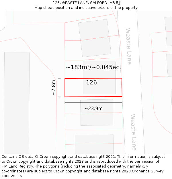 126, WEASTE LANE, SALFORD, M5 5JJ: Plot and title map
