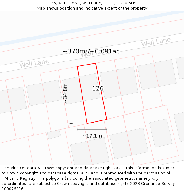 126, WELL LANE, WILLERBY, HULL, HU10 6HS: Plot and title map