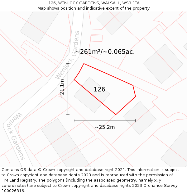 126, WENLOCK GARDENS, WALSALL, WS3 1TA: Plot and title map