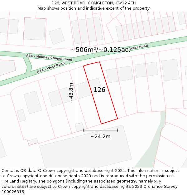 126, WEST ROAD, CONGLETON, CW12 4EU: Plot and title map