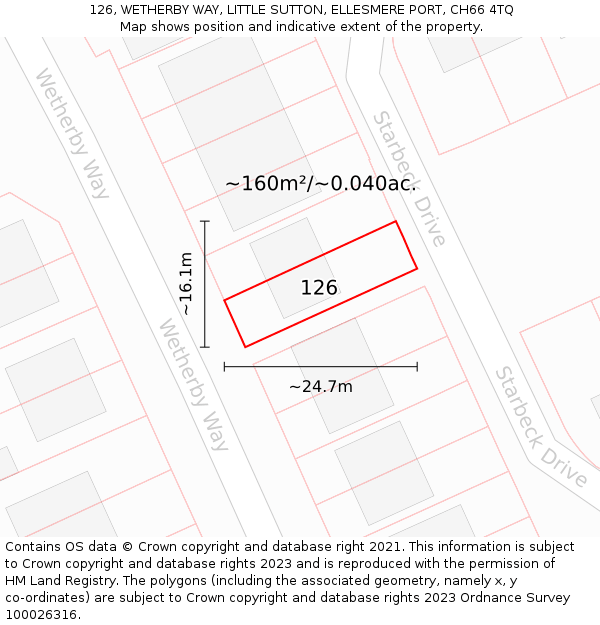 126, WETHERBY WAY, LITTLE SUTTON, ELLESMERE PORT, CH66 4TQ: Plot and title map