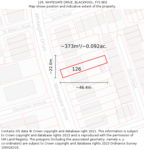 126, WHITEGATE DRIVE, BLACKPOOL, FY3 9ES: Plot and title map