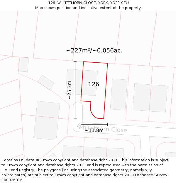 126, WHITETHORN CLOSE, YORK, YO31 9EU: Plot and title map