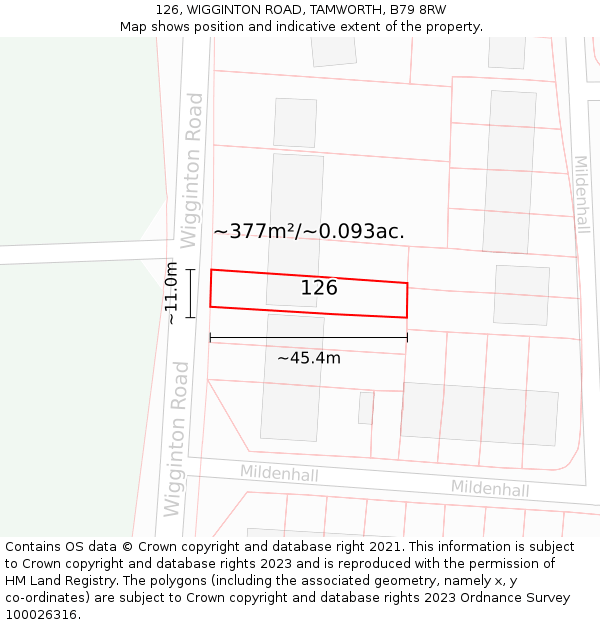 126, WIGGINTON ROAD, TAMWORTH, B79 8RW: Plot and title map
