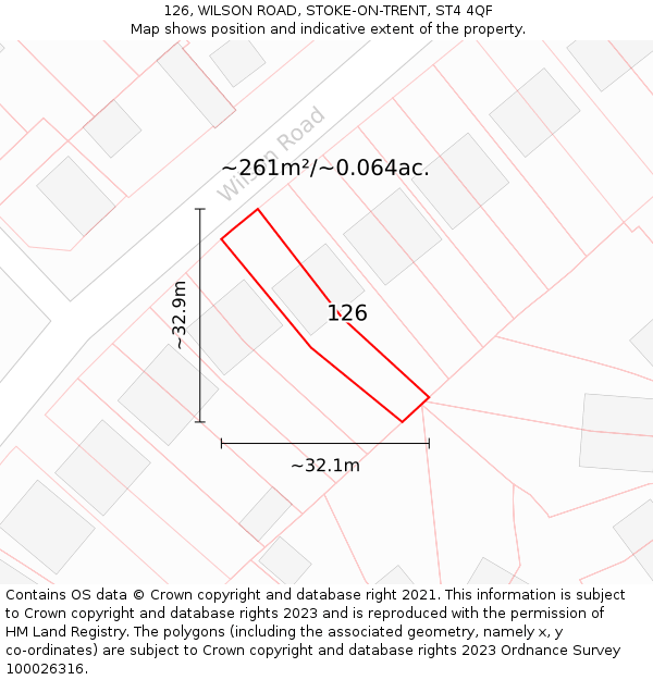 126, WILSON ROAD, STOKE-ON-TRENT, ST4 4QF: Plot and title map