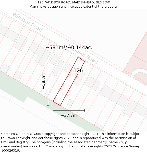 126, WINDSOR ROAD, MAIDENHEAD, SL6 2DW: Plot and title map