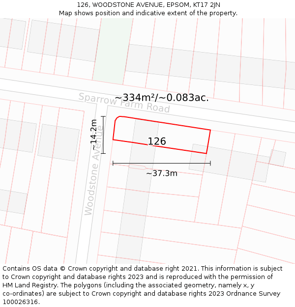 126, WOODSTONE AVENUE, EPSOM, KT17 2JN: Plot and title map