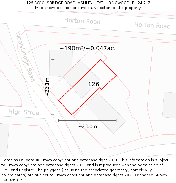 126, WOOLSBRIDGE ROAD, ASHLEY HEATH, RINGWOOD, BH24 2LZ: Plot and title map