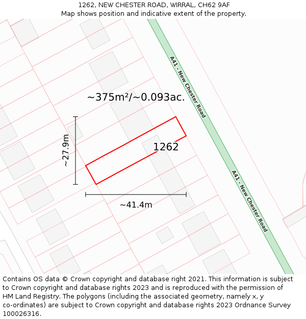 1262, NEW CHESTER ROAD, WIRRAL, CH62 9AF: Plot and title map