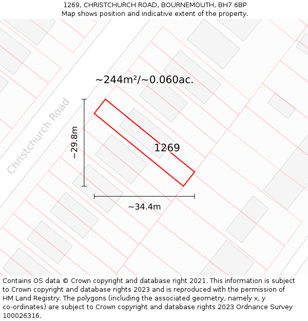 1269, CHRISTCHURCH ROAD, BOURNEMOUTH, BH7 6BP: Plot and title map