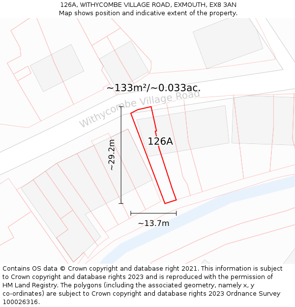 126A, WITHYCOMBE VILLAGE ROAD, EXMOUTH, EX8 3AN: Plot and title map