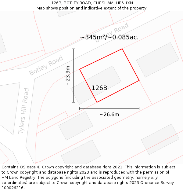 126B, BOTLEY ROAD, CHESHAM, HP5 1XN: Plot and title map