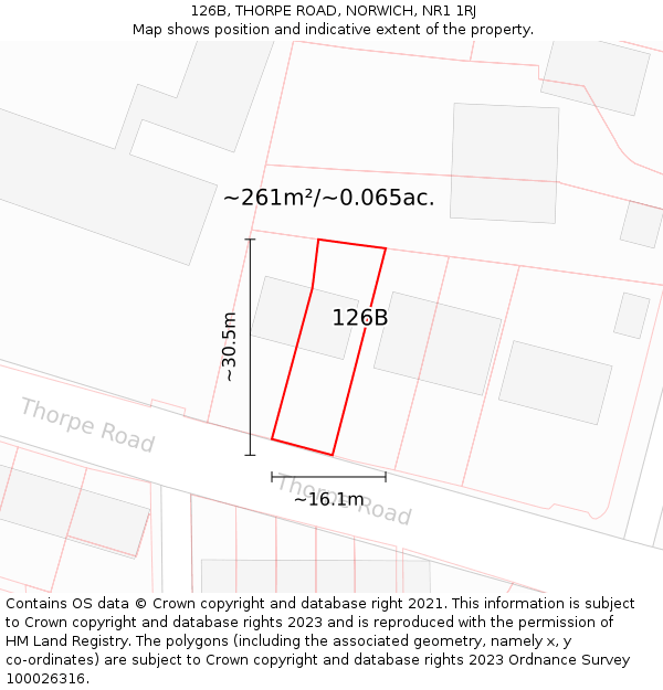 126B, THORPE ROAD, NORWICH, NR1 1RJ: Plot and title map