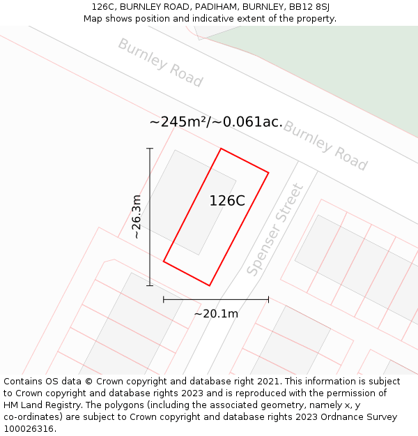 126C, BURNLEY ROAD, PADIHAM, BURNLEY, BB12 8SJ: Plot and title map