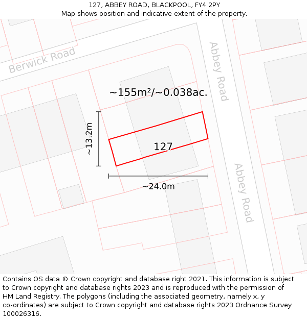 127, ABBEY ROAD, BLACKPOOL, FY4 2PY: Plot and title map