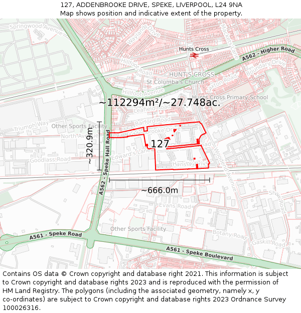 127, ADDENBROOKE DRIVE, SPEKE, LIVERPOOL, L24 9NA: Plot and title map