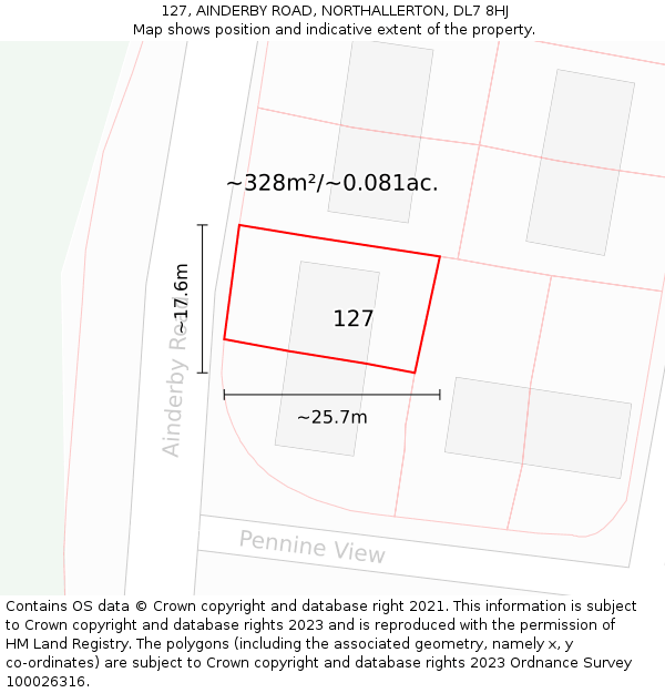 127, AINDERBY ROAD, NORTHALLERTON, DL7 8HJ: Plot and title map