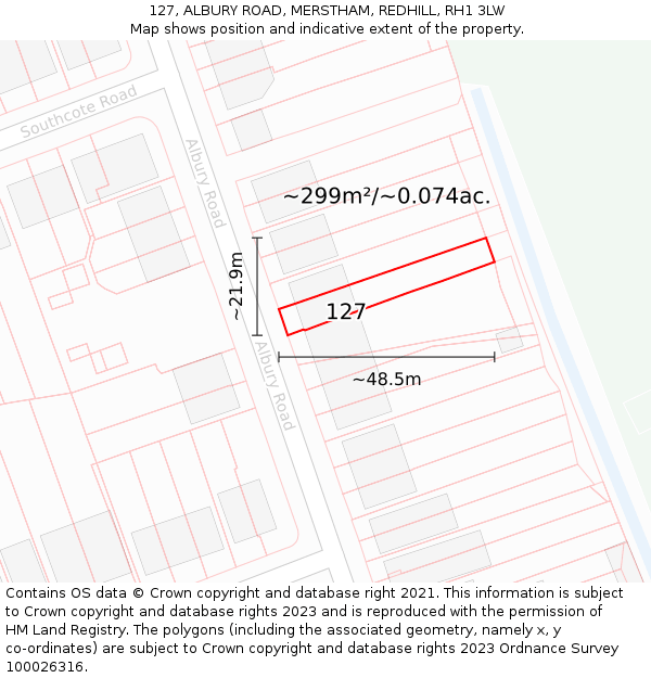 127, ALBURY ROAD, MERSTHAM, REDHILL, RH1 3LW: Plot and title map
