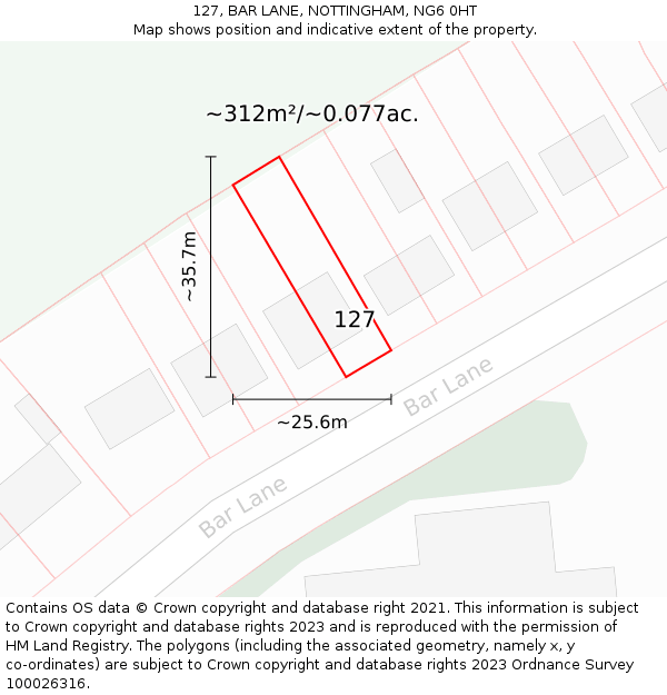 127, BAR LANE, NOTTINGHAM, NG6 0HT: Plot and title map