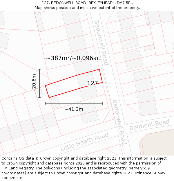 127, BEDONWELL ROAD, BEXLEYHEATH, DA7 5PU: Plot and title map