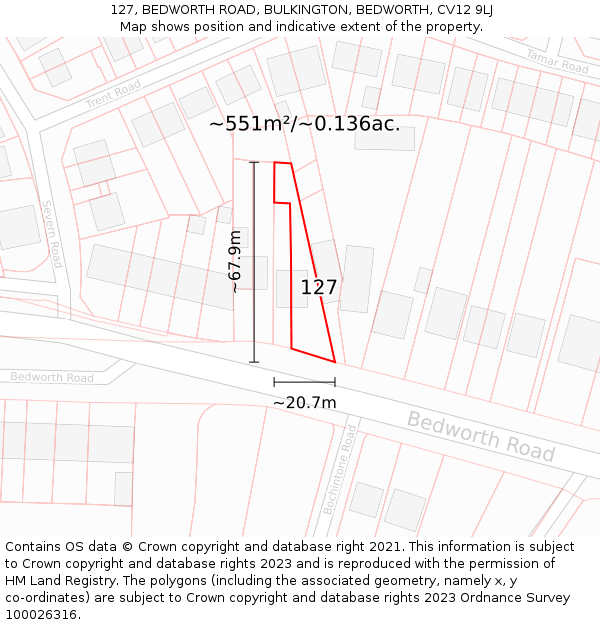 127, BEDWORTH ROAD, BULKINGTON, BEDWORTH, CV12 9LJ: Plot and title map