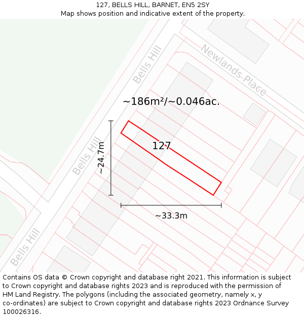 127, BELLS HILL, BARNET, EN5 2SY: Plot and title map