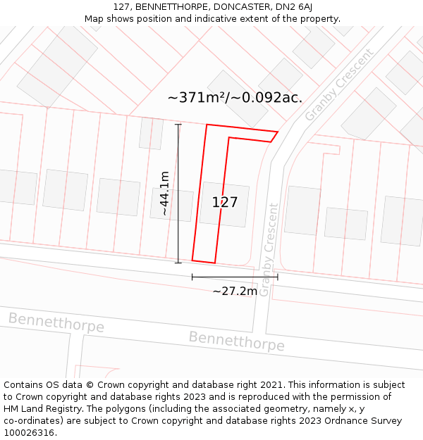 127, BENNETTHORPE, DONCASTER, DN2 6AJ: Plot and title map