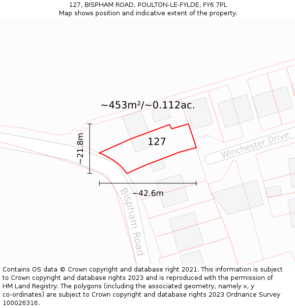 127, BISPHAM ROAD, POULTON-LE-FYLDE, FY6 7PL: Plot and title map