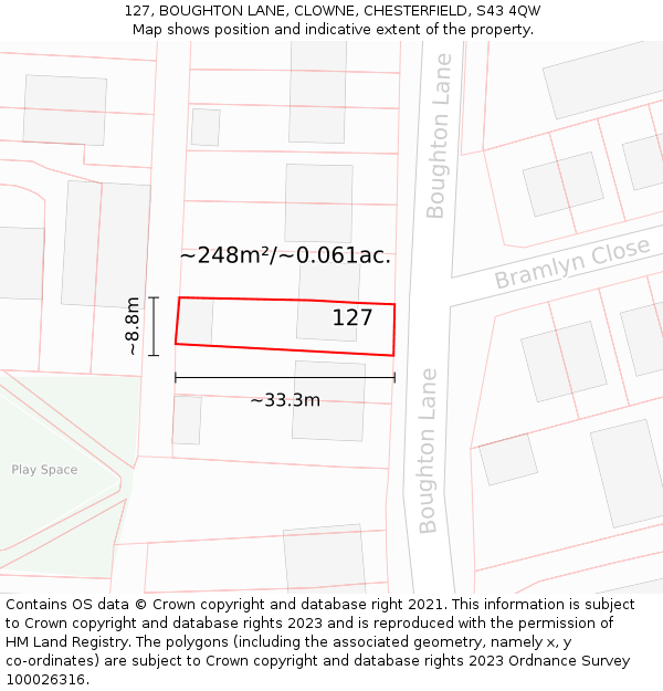 127, BOUGHTON LANE, CLOWNE, CHESTERFIELD, S43 4QW: Plot and title map