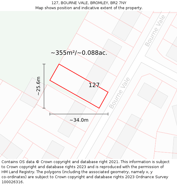 127, BOURNE VALE, BROMLEY, BR2 7NY: Plot and title map