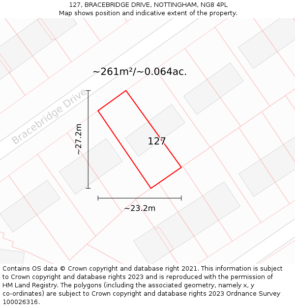 127, BRACEBRIDGE DRIVE, NOTTINGHAM, NG8 4PL: Plot and title map