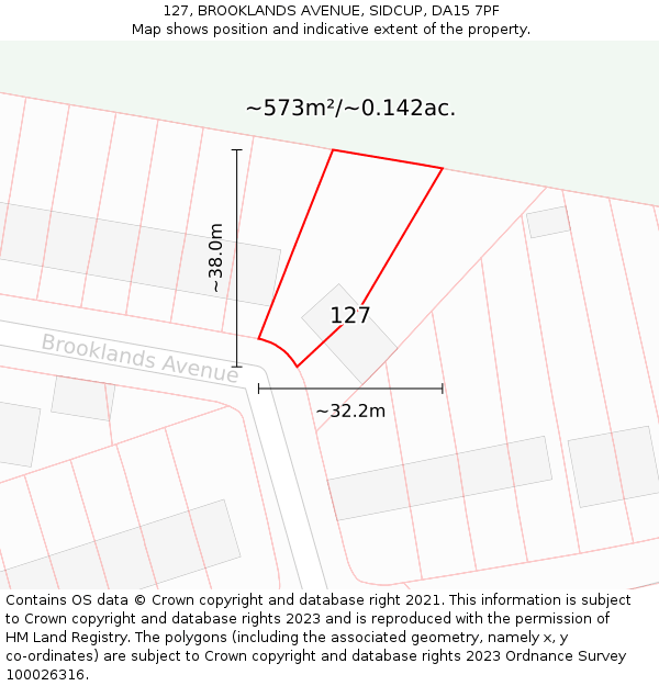 127, BROOKLANDS AVENUE, SIDCUP, DA15 7PF: Plot and title map