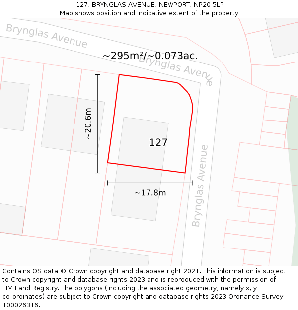 127, BRYNGLAS AVENUE, NEWPORT, NP20 5LP: Plot and title map