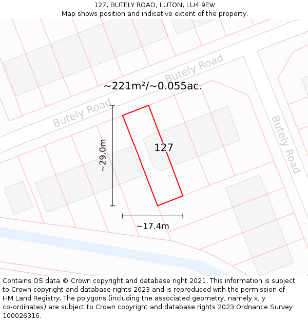 127, BUTELY ROAD, LUTON, LU4 9EW: Plot and title map