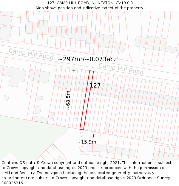 127, CAMP HILL ROAD, NUNEATON, CV10 0JR: Plot and title map