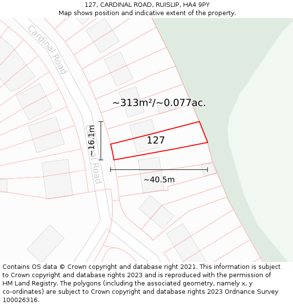 127, CARDINAL ROAD, RUISLIP, HA4 9PY: Plot and title map