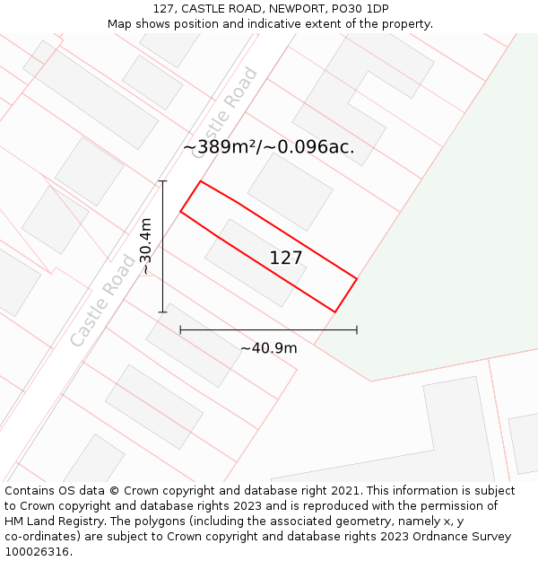 127, CASTLE ROAD, NEWPORT, PO30 1DP: Plot and title map